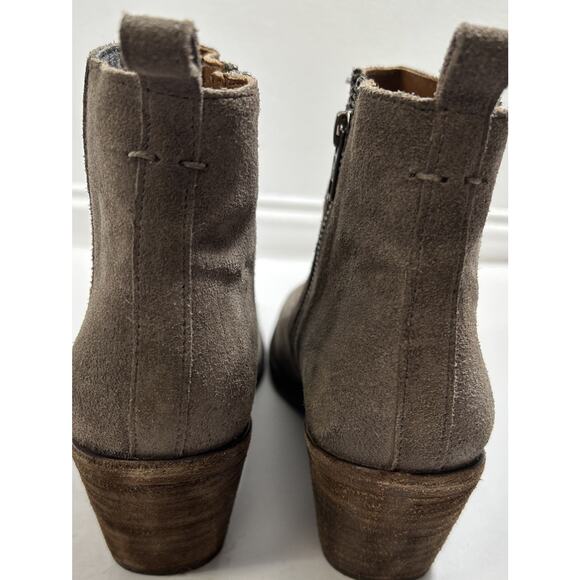Frye Women’s 9.5 B Gray Suede Sacha Moto Almond Toe Block Heeled Boots Booties - Picture 7 of 11